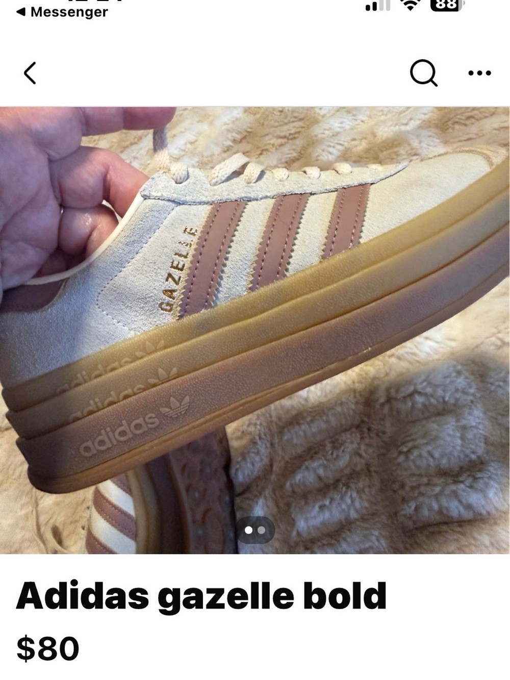 adidas Gazelle Bold Sneakers in Cream & Pink Stripe fits like 7